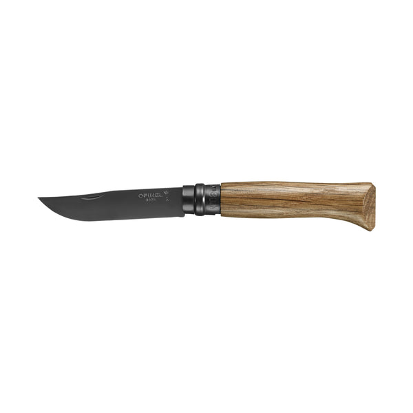 Couteau Opinel N°08 chêne à lame noire, ouvert