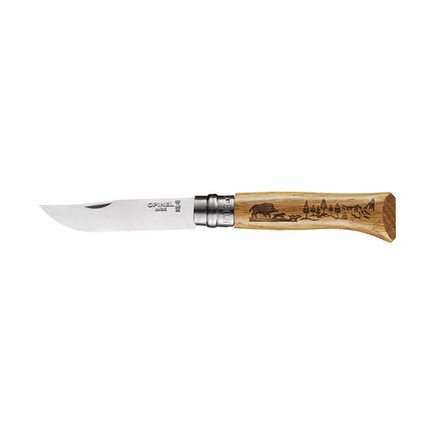 Couteau Opinel N°08 Animalia, manche en chêne gravé d'un sanglier