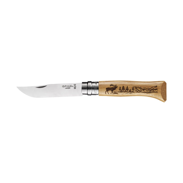 Couteau Opinel N°08 Animalia, manche en chêne gravé d'un cerf