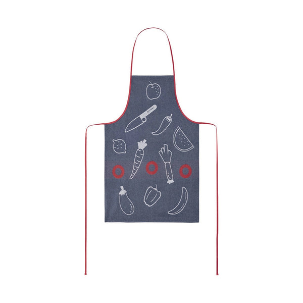 Tablier de cuisine enfant Opinel, face bleu jean à motifs de légumes