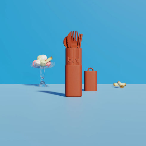 Le Binikit Terracotta - couverts réutilisables nomades BINI, fabriqué en France, matière bio-sourcée