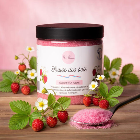Sucre aromatisé Fraises des Bois La Fée de la Gourmandise - pot 250g fabriqué artisanalement à Reims, France