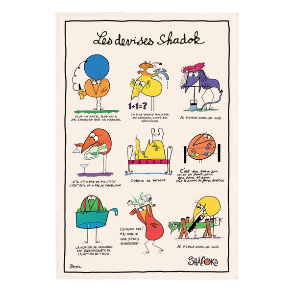 Torchon Shadoks Les devises - Maison Vivaraise Winkler - 48x72 cm coton fabriqué en France