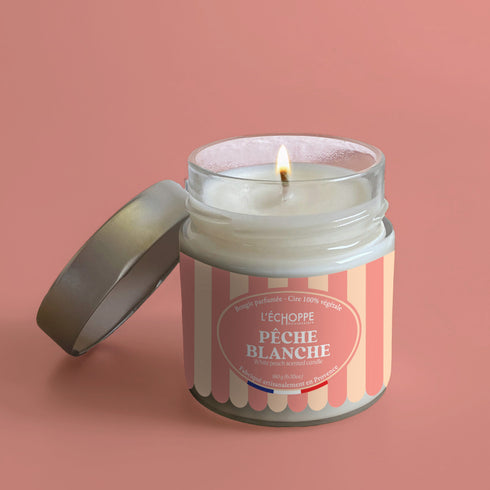Bougie parfumée Pêche Blanche - Cire 100% végétale 180g - L'Échoppe Buissonnière - fabriquée en France
