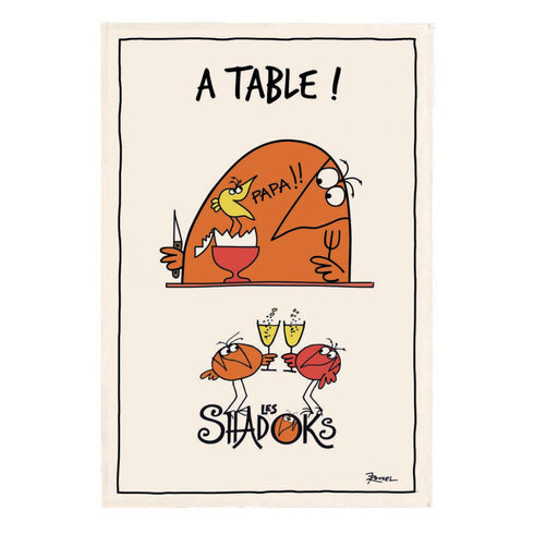Torchon Shadoks À table - Maison Vivaraise Winkler - 48x72 cm coton fabriqué en France