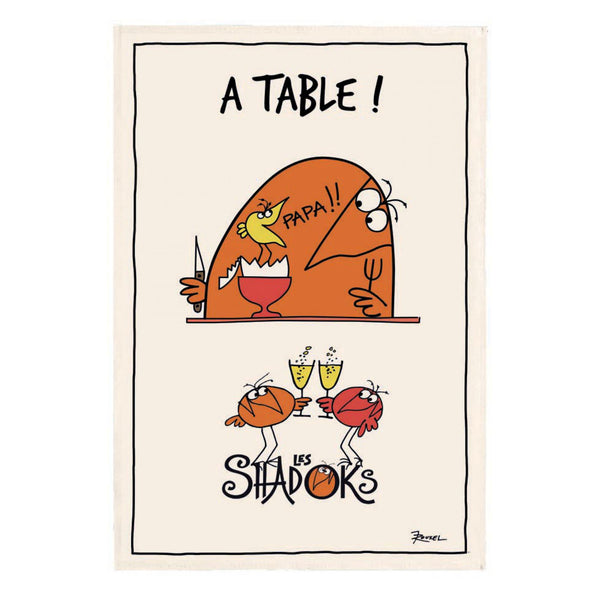 Torchon Shadoks À table - Maison Vivaraise Winkler - 48x72 cm coton fabriqué en France