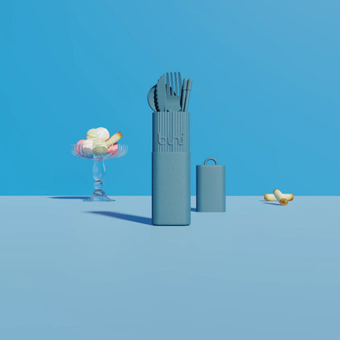 Le Binikit Bleu - couverts réutilisables nomades BINI, fabriqué en France, matière bio-sourcée