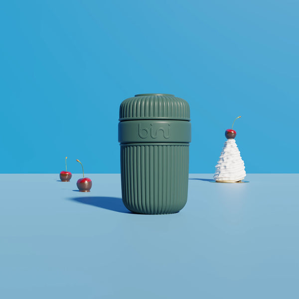 Le Binimug Vert foncé - mug réutilisable nomade BINI 350ml, polymère biosourcé, fabriqué en France