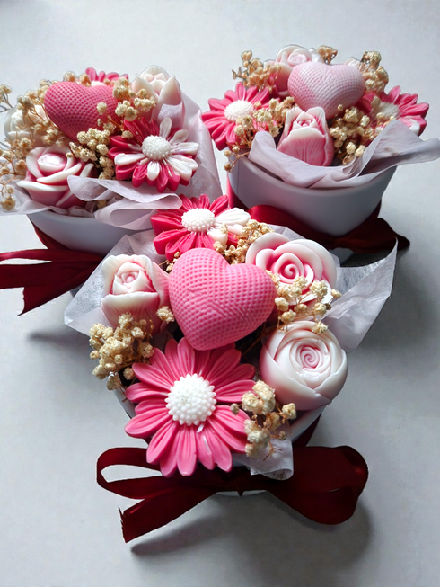 Bouquet de fleurs en cire parfumées Amande Cerise Les Senteurs de Maly - 6 fleurs décoratives, parfume 6 à 8 mois