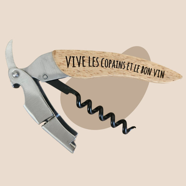 Tire-bouchon limonadier gravé Vive les copains et le bon vin - Chti Bouchons - Picardie
