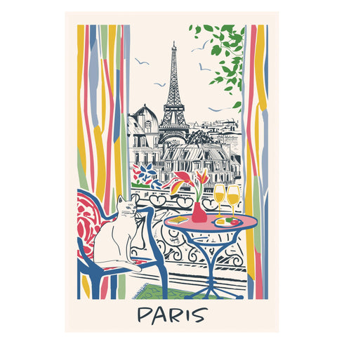 Torchon Fenêtre sur Paris - Maison Vivaraise Winkler - 48x72 cm coton fabriqué en France