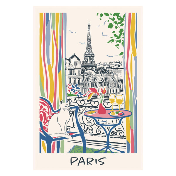 Torchon Fenêtre sur Paris - Maison Vivaraise Winkler - 48x72 cm coton fabriqué en France