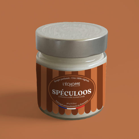 Bougie parfumée Spéculoos - mèche en coton et cire végétale, contenant en verre - L'Échoppe Buissonnière