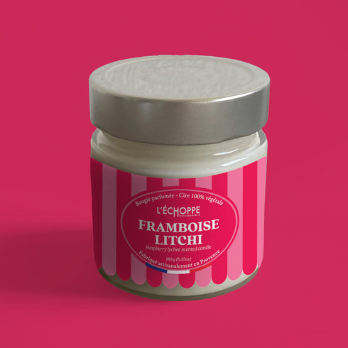 Bougie parfumée Framboise Litchi - mèche en coton et cire végétale, contenant en verre - L'Échoppe Buissonnière