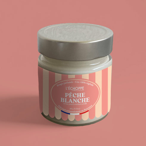 Bougie parfumée Pêche Blanche - mèche en coton et cire végétale, contenant en verre - L'Échoppe Buissonnière