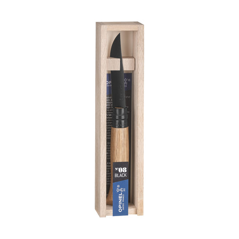 Couteau Opinel N°08 à lame noire dans son plumier