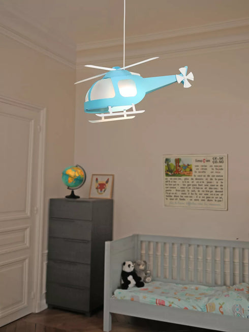 Lampe suspension enfant HELICOPTERE TURQUOISE - J'achète français