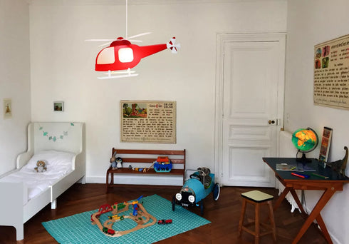 Lampe suspension enfant HELICOPTERE ROUGE - J'achète français