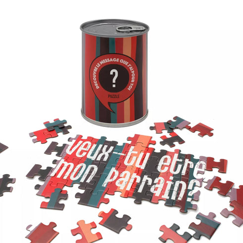 Puzzle surprise “Veux-tu être mon parrain ?” – Demande originale en boîte de conserve - J'achète français