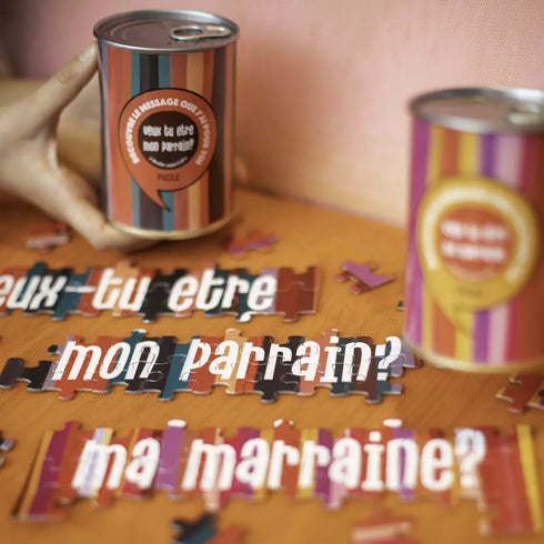 Puzzle surprise “Veux-tu être mon parrain ?” – Demande originale en boîte de conserve - J'achète français