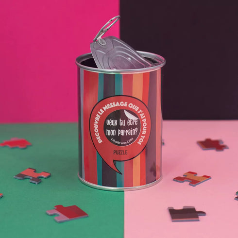 Puzzle surprise “Veux-tu être mon parrain ?” – Demande originale en boîte de conserve - J'achète français