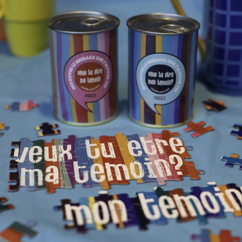 Puzzle surprise “Veux-tu être mon témoin ?” – Demande originale en boîte de conserve - J'achète français