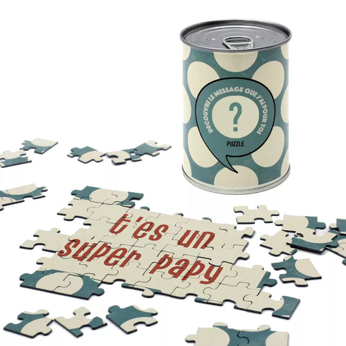Puzzle surprise “T’es un super papy” – Message affectueux en boîte de conserve - J'achète français