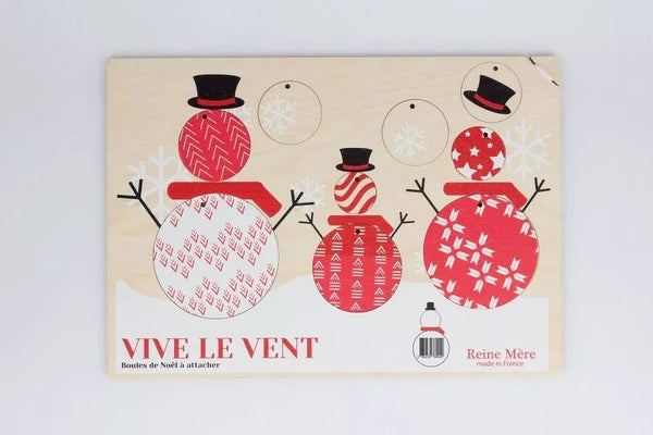 Boules de Noël plates en bois de bouleau - Bonhomme de Neige - J'achète français