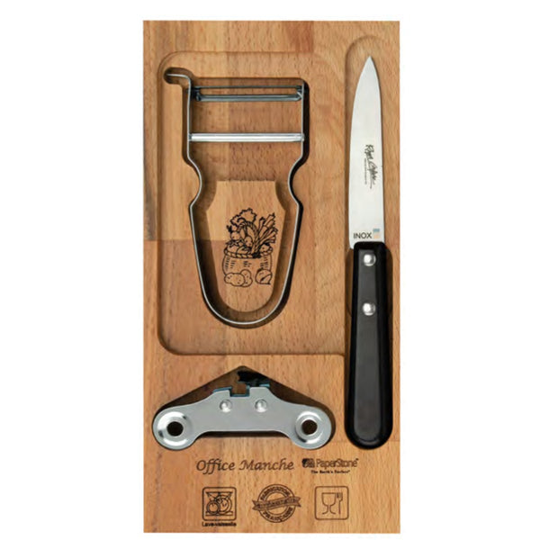Coffret couteau d'office Paperstone noir, éplucheur et ouvre-boîte