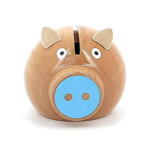 Tirelire cochon bois naturel-bleu - Vilac, fabriqué en France