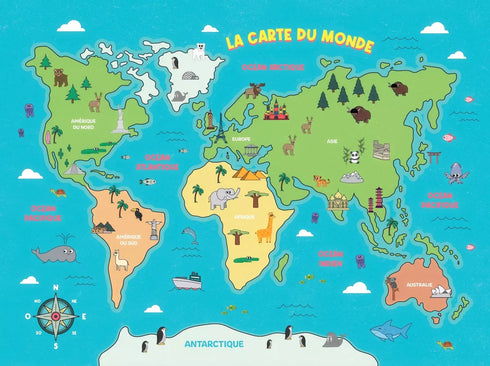 🌍 Puzzle Carte du Monde 48 pièces – Dès 4 ans – Fabriqué en France - J'achète français