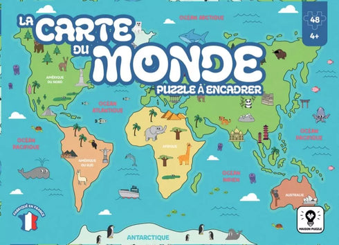 🌍 Puzzle Carte du Monde 48 pièces – Dès 4 ans – Fabriqué en France - J'achète français
