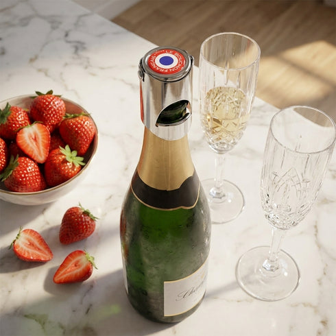 Bouchon bouteille de champagne rond rouge en situation