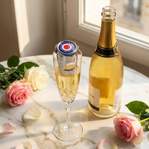 Bouchon bouteille de champagne rond bleu en situation