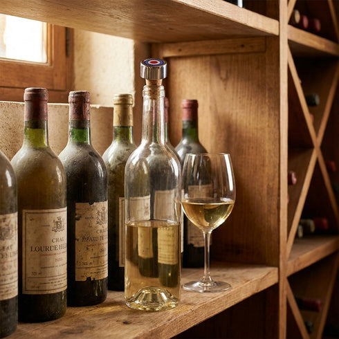 Bouchon bouteille de vin rond bleu en situation