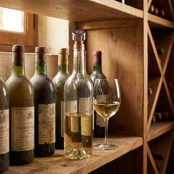 Bouchon bouteille de vin rond bleu en situation