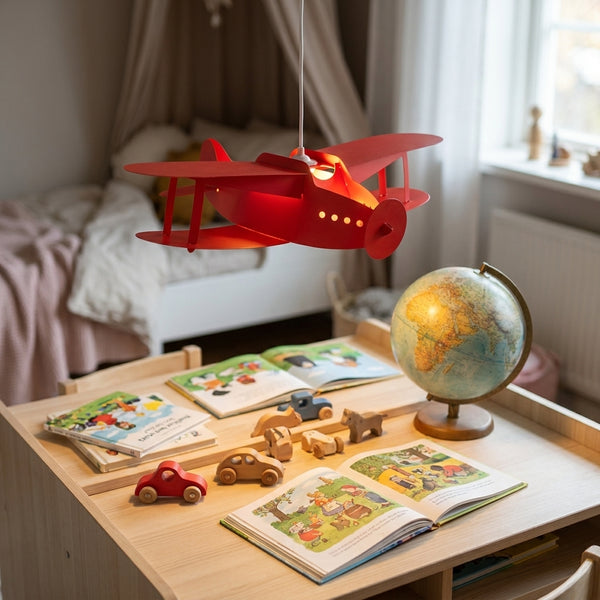 Lampe suspension enfant AVION ROUGE en situation