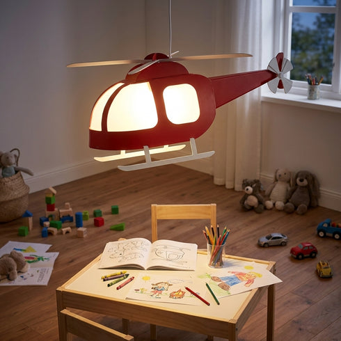 Lampe suspension enfant HELICOPTERE ROUGE en situation