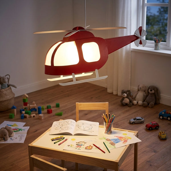 Lampe suspension enfant HELICOPTERE ROUGE en situation