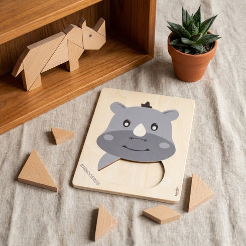 Puzzle Rhinocéros en bois de bouleau en situation