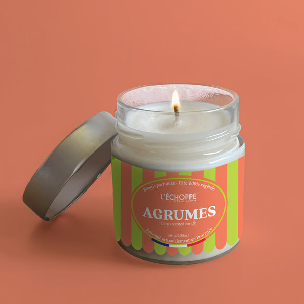 Bougie parfumée Agrumes - Cire 100% végétale 180g - L'Échoppe Buissonnière - fabriquée en France