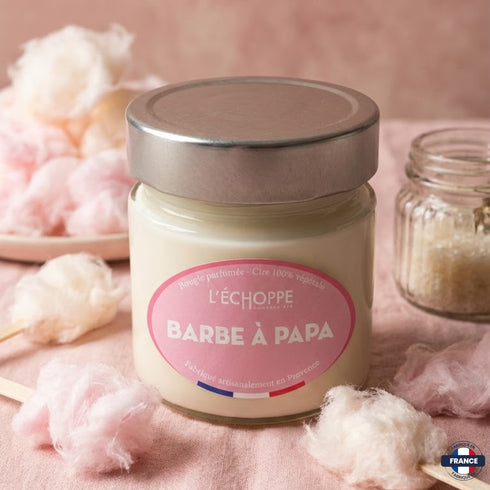 Bougie parfumée Barbe à papa - Cire 100% végétale - J'achète français - L'échoppe Buissonnière