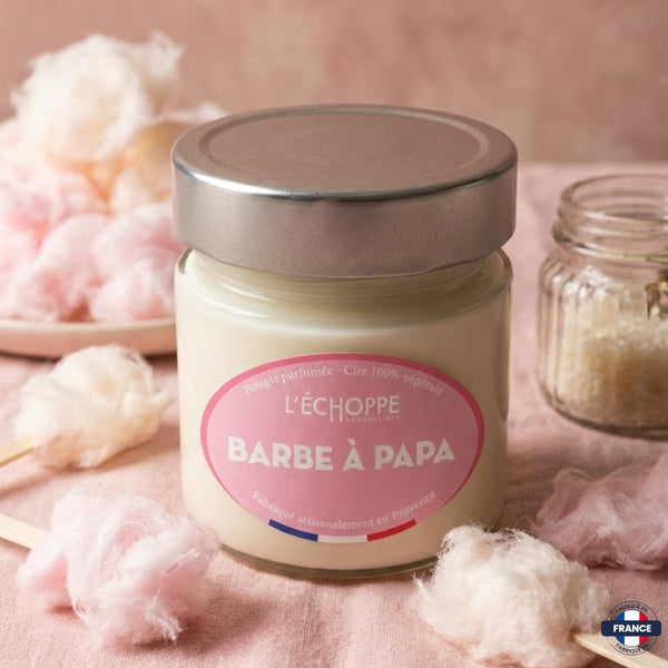 Bougie parfumée Barbe à papa - Cire 100% végétale - J'achète français - L'échoppe Buissonnière