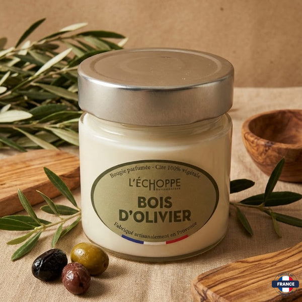 Bougie parfumée Bois d'olivier - Cire 100% végétale - J'achète français - L'échoppe Buissonnière