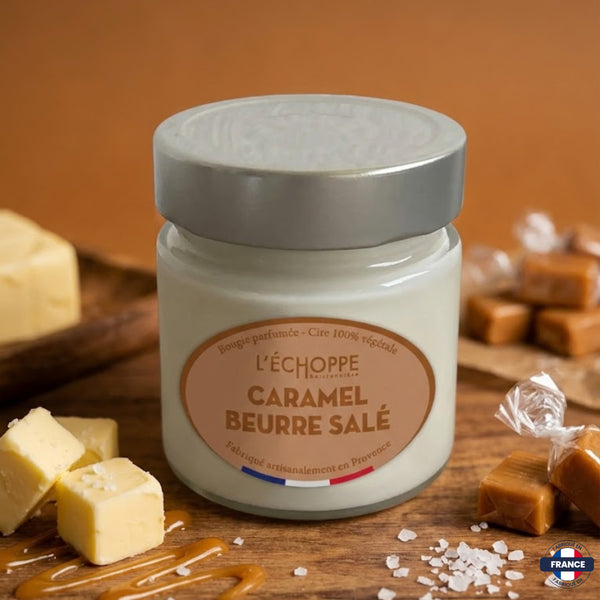 Bougie parfumée Caramel Beurre Salé - Cire 100% végétale - J'achète français - L'échoppe Buissonnière