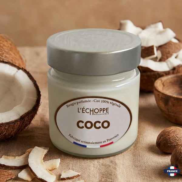 Bougie parfumée Coco - Cire 100% végétale - J'achète français - L'échoppe Buissonnière