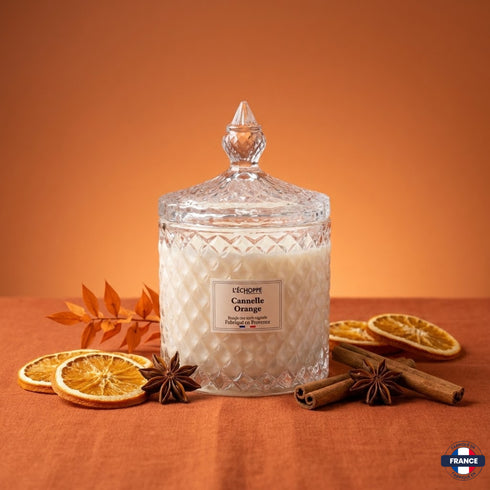 Bougie Parfumée Cannelle Orange – Bonbonnière Diamant – 200g - J'achète français - L'échoppe Buissonnière