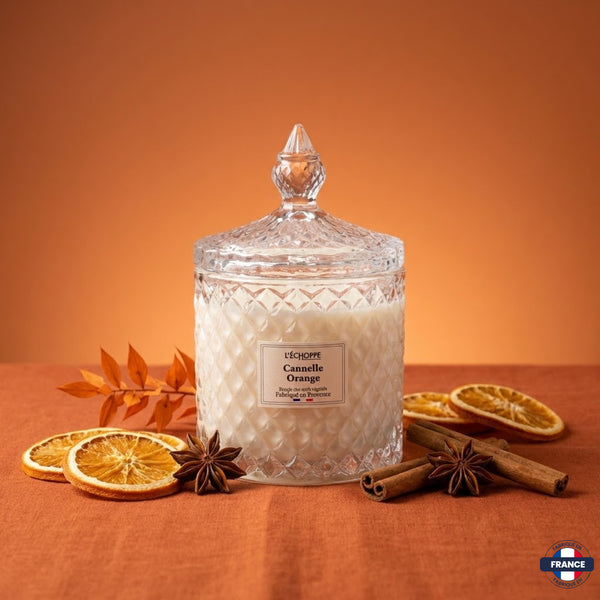 Bougie Parfumée Cannelle Orange – Bonbonnière Diamant – 200g - J'achète français - L'échoppe Buissonnière