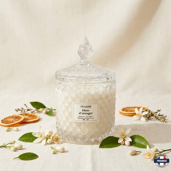 Bougie Parfumée Fleur d’Oranger – Bonbonnière Diamant – 200g - J'achète français - L'échoppe Buissonnière