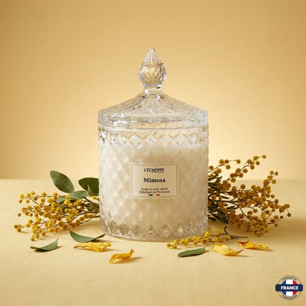 Bougie Parfumée Mimosa – Bonbonnière Diamant – 200g - J'achète français - L'échoppe Buissonnière